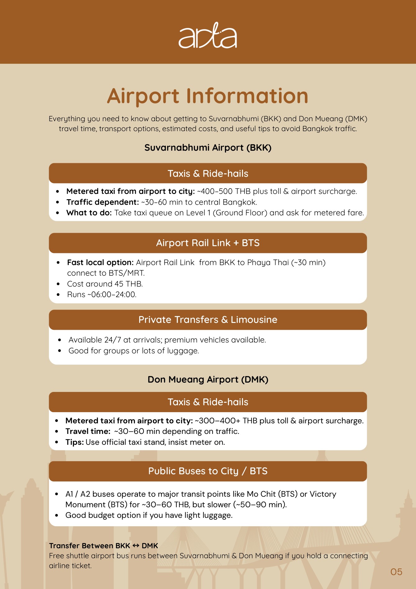 Airport information from Arta Guest Guide